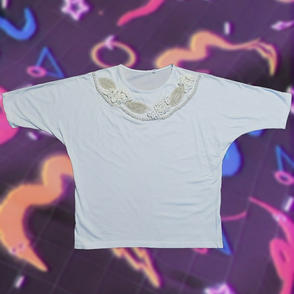 Vintage 80s Bead-embroidered T-shirt - Picture 1 of 3